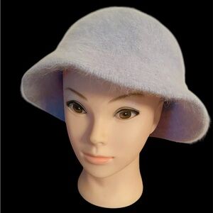 Angora Rabbit Bucket Hat with Brim Baby Blue Soft Fluffy Winter Hat Unbranded